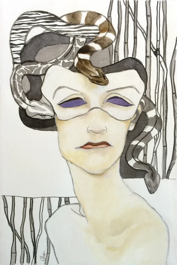 Cornelia Zabinski Feuer 40x30 Tusche und Öl auf Bütten